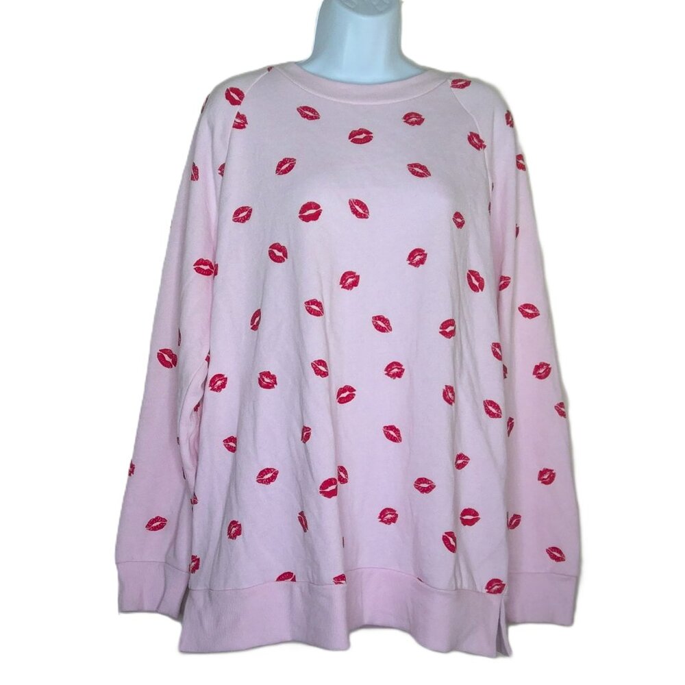 New Colsie Kiss Sweatshirt Pink & Red Lips Long Sleeve Soft & Comfy NWOT Sz L
